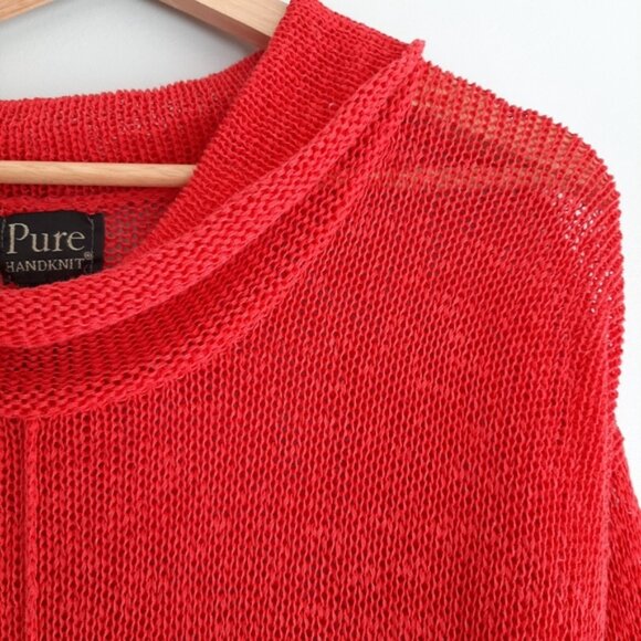 PURE HANDKNIT Linen Blend Oversized Fine Knit Semi-sheer Sweater Top Red Sz XS - Picture 7 of 15